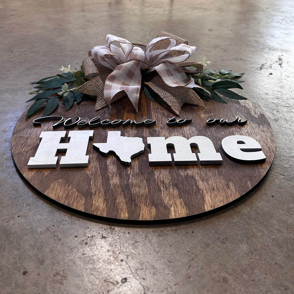 Welcome to Our Home Texas Round Wood Door Hanger