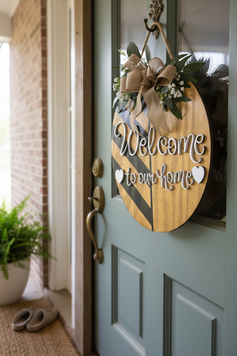 Welcome to Our Home Door Hanger – 16x16"