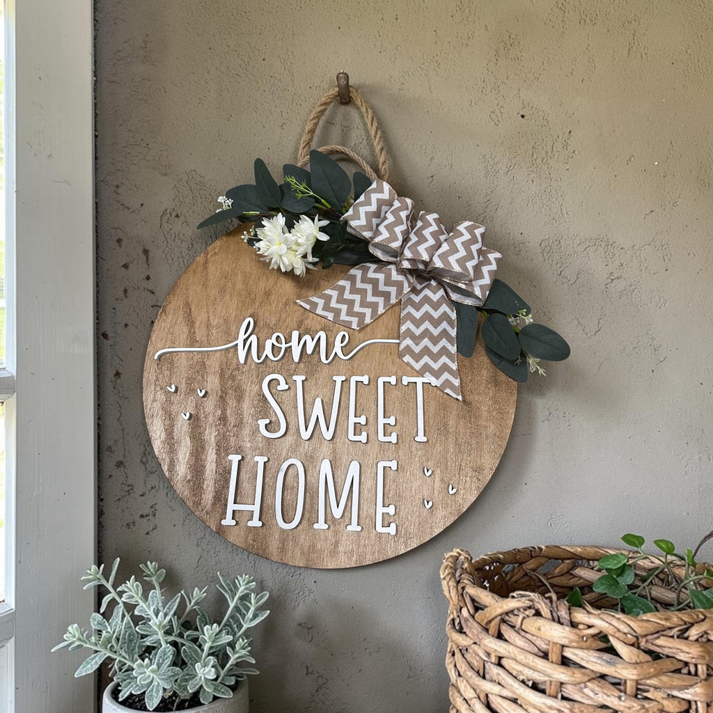 Home Sweet Home Round Wood Door Hanger