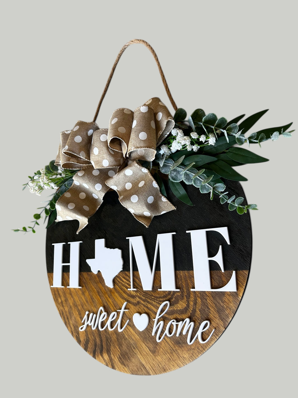 Texas Home Sweet Home Round Wood Door Hanger