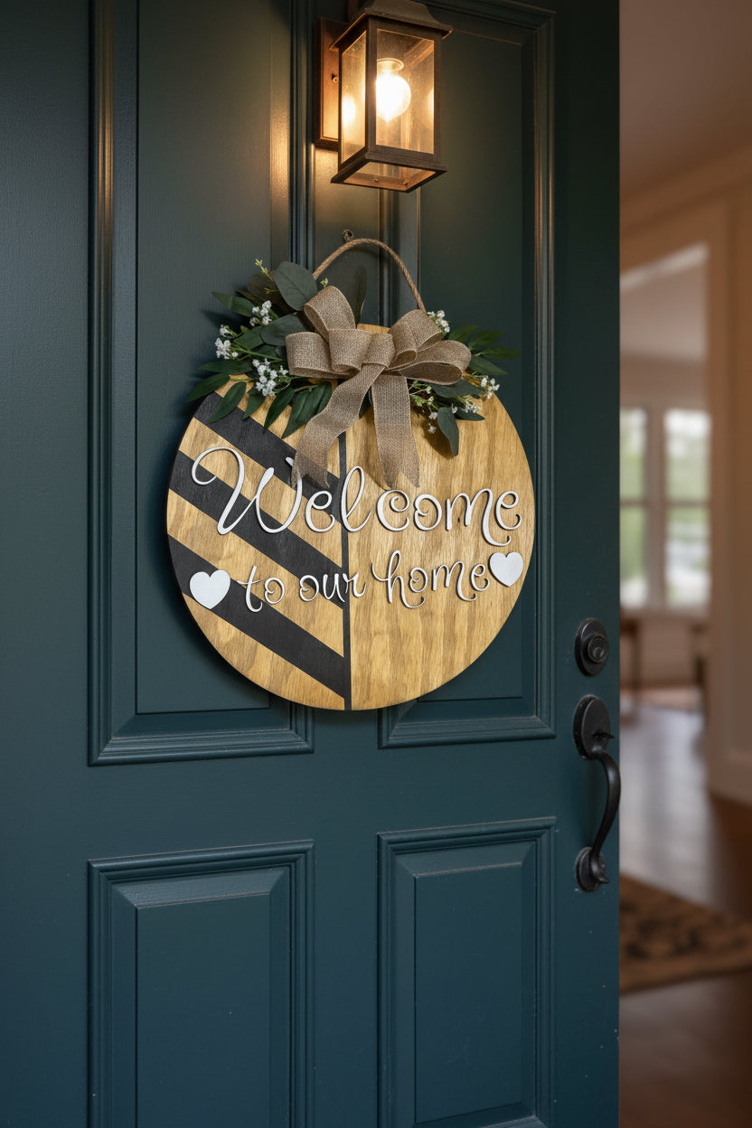 Welcome to Our Home Door Hanger – 16x16"