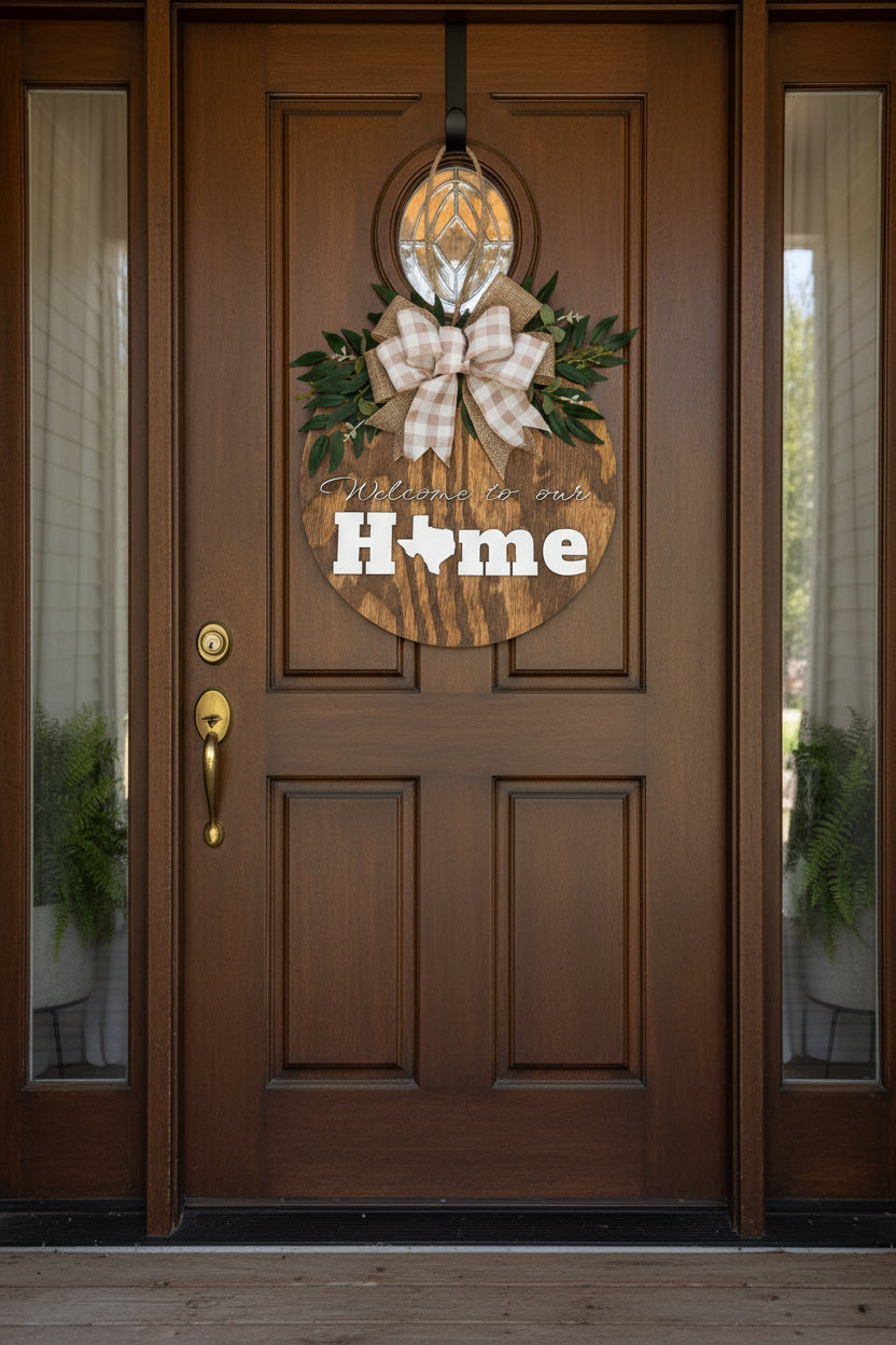 Welcome to Our Home Texas Round Wood Door Hanger