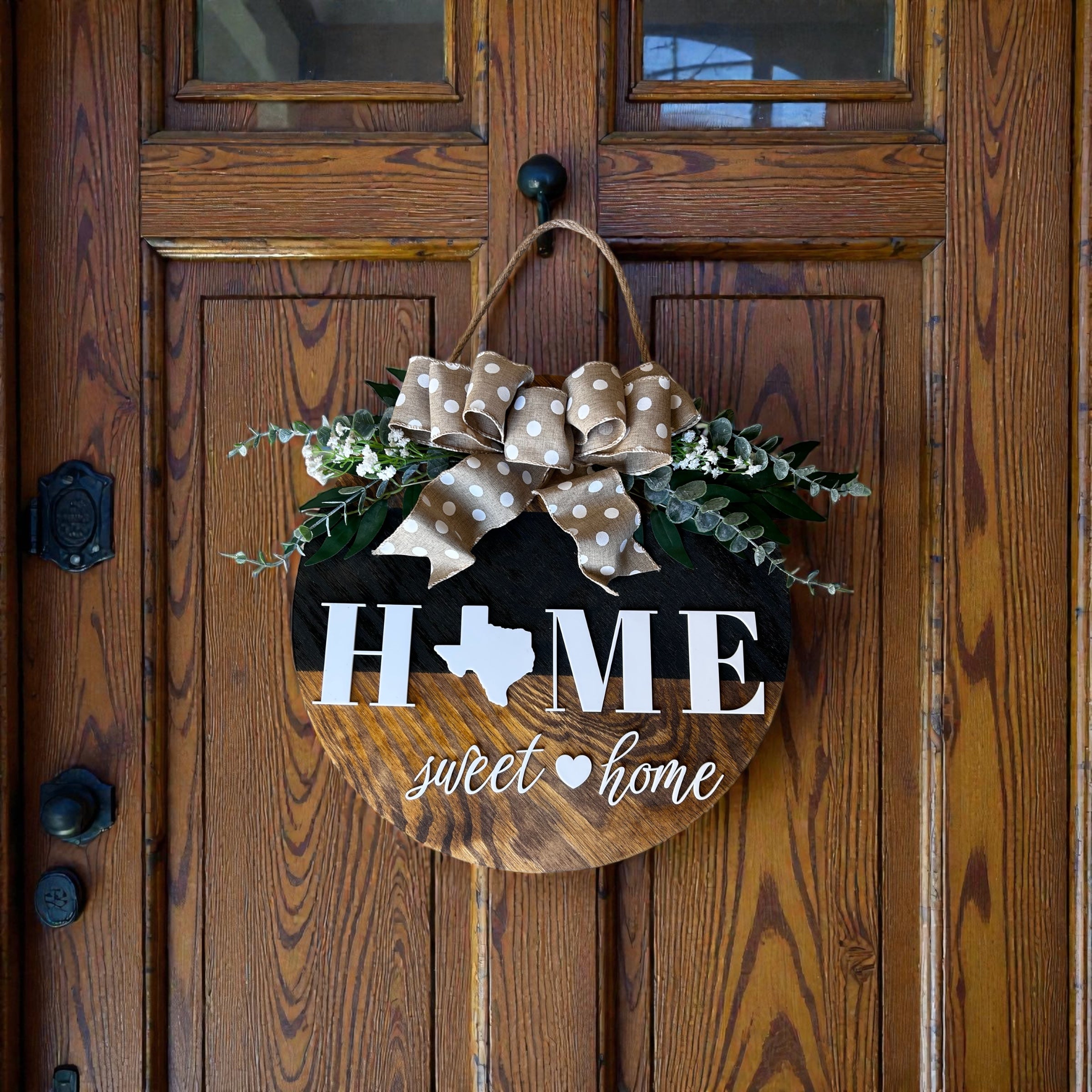 Texas Home Sweet Home Round Wood Door Hanger