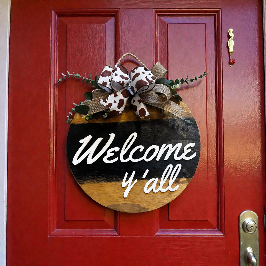 Welcome Y'all Round Wood Door Hanger