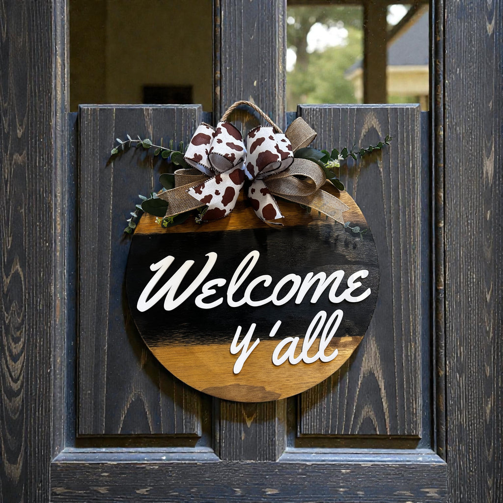 Welcome Y'all Round Wood Door Hanger
