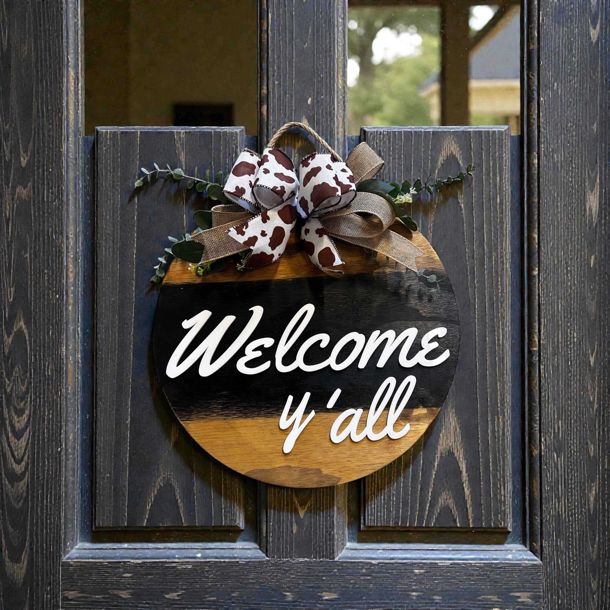 Welcome Y'all Round Wood Door Hanger