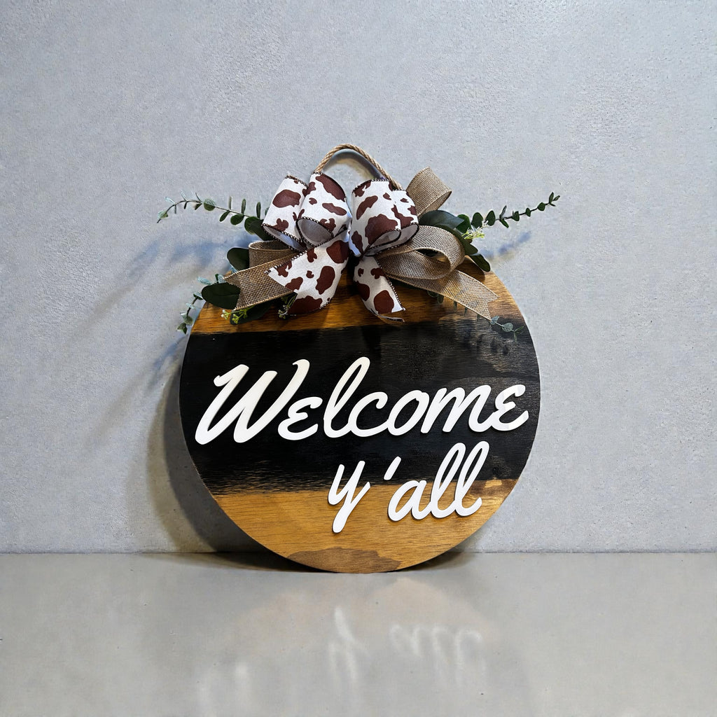 Welcome Y'all Round Wood Door Hanger