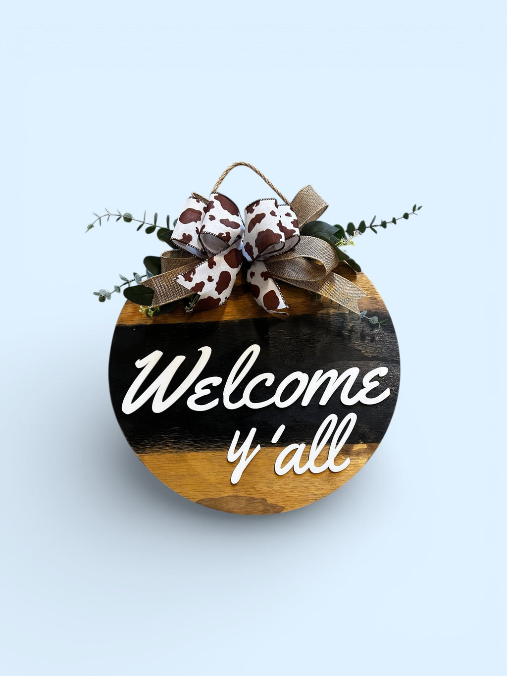 Welcome Y'all Round Wood Door Hanger