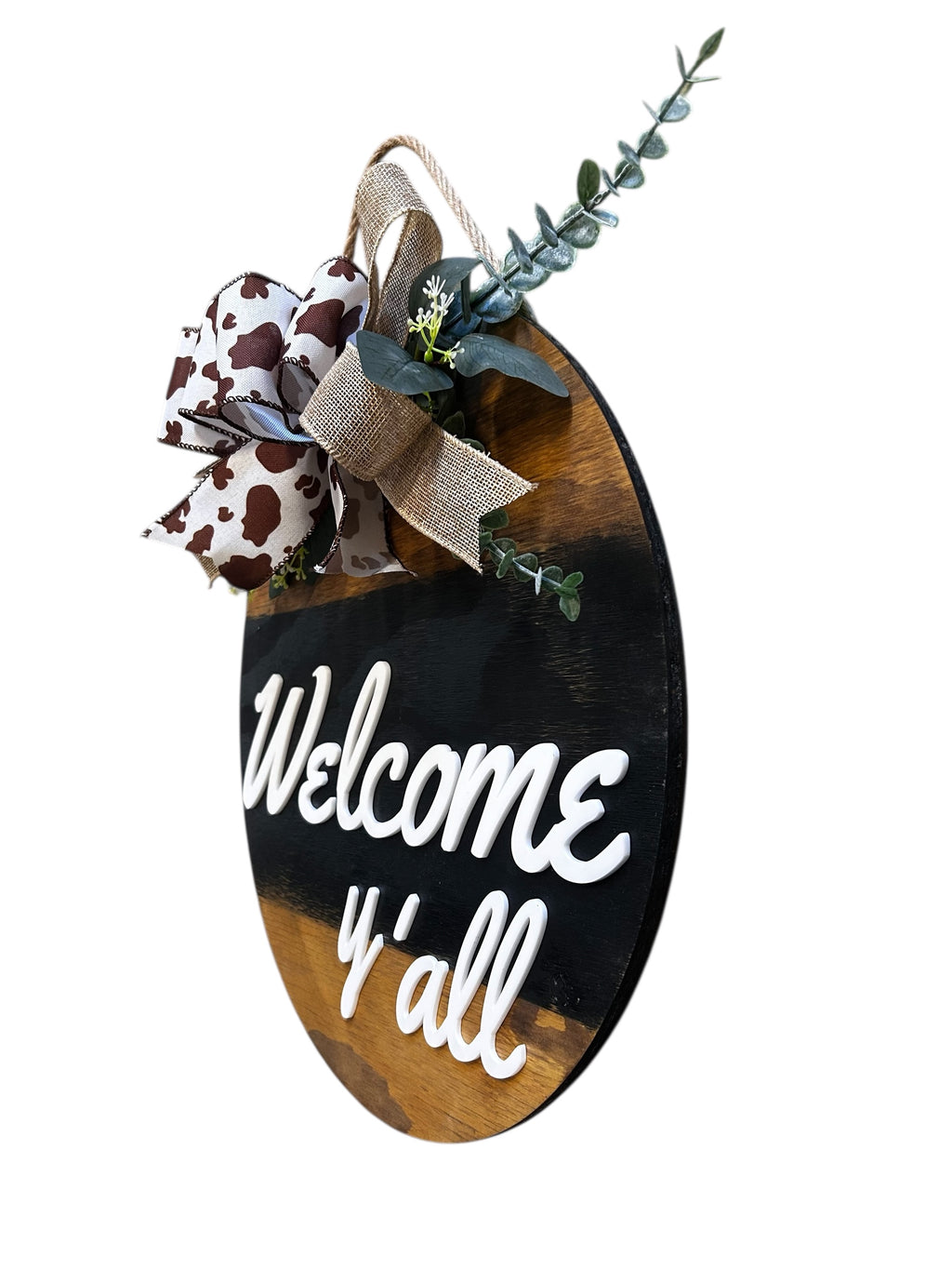 Welcome Y'all Round Wood Door Hanger
