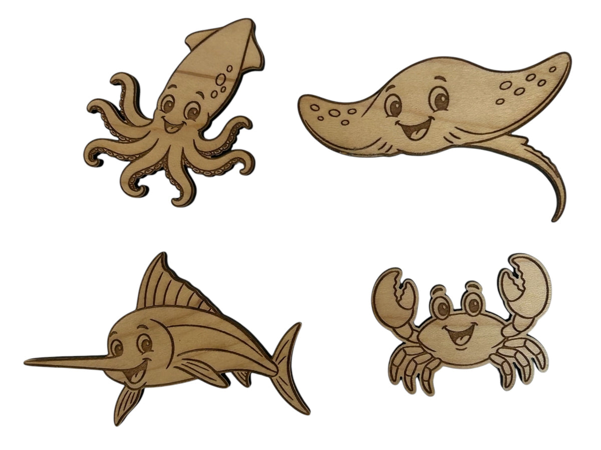 Marine Life wooden puzzle pieces detail shot