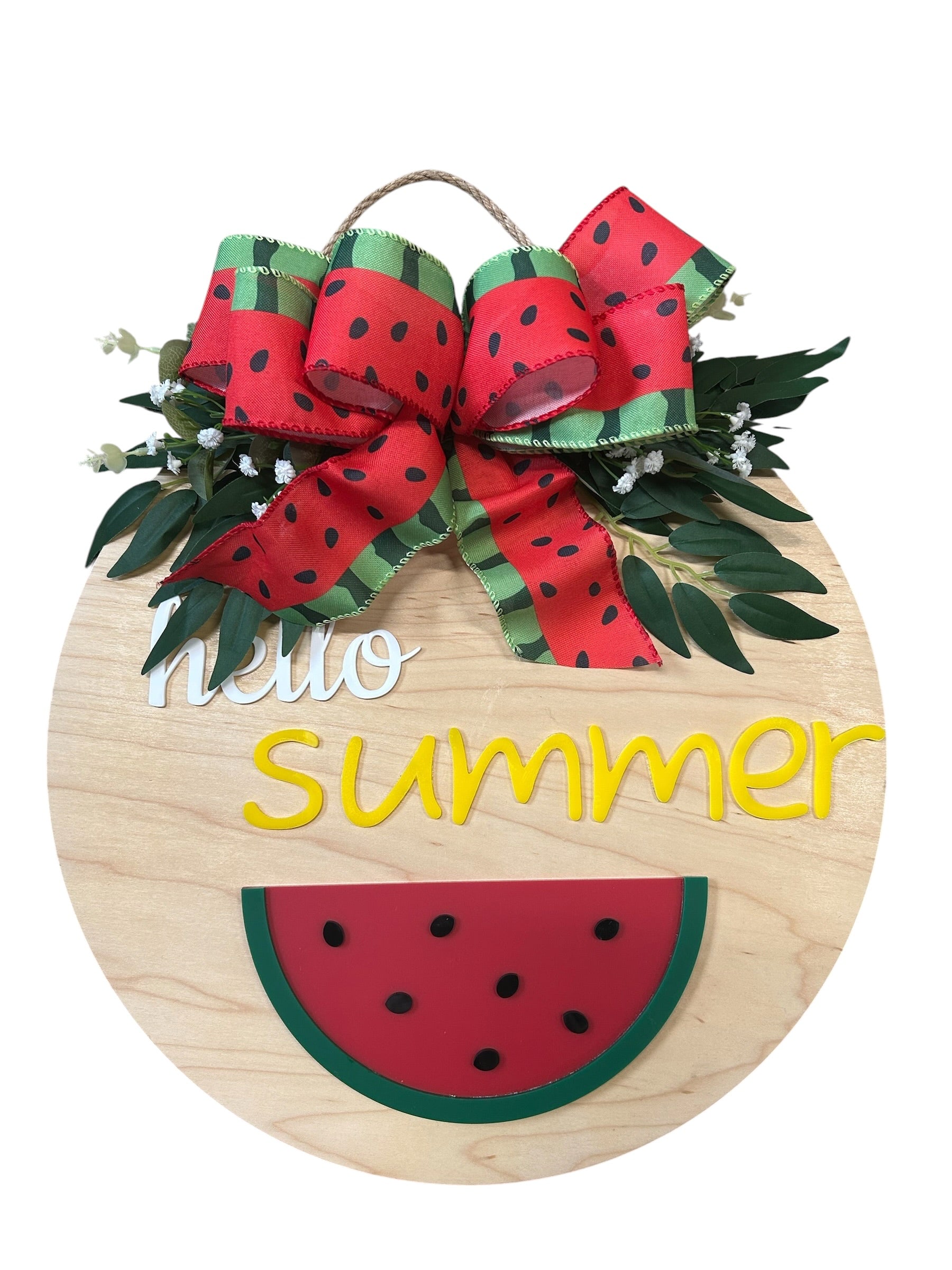 Hello Summer Watermelon Round Wood Door Hanger