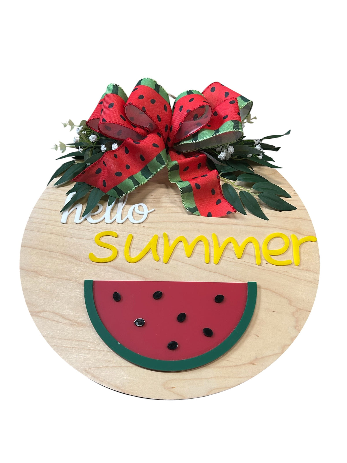 Hello Summer Watermelon Round Wood Door Hanger