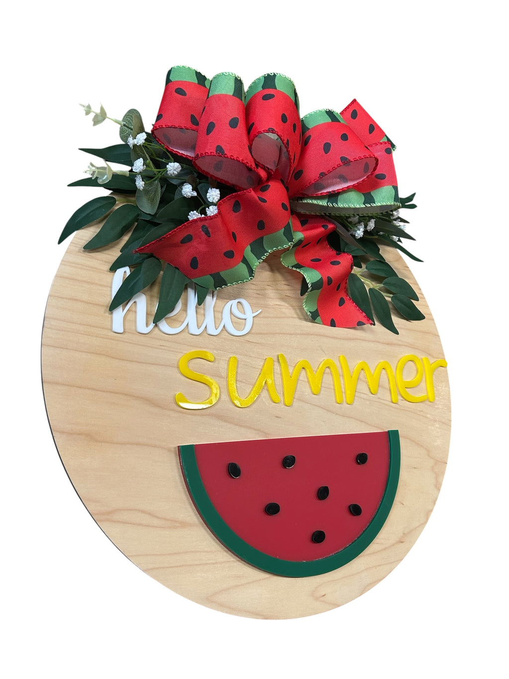 Hello Summer Watermelon Round Wood Door Hanger