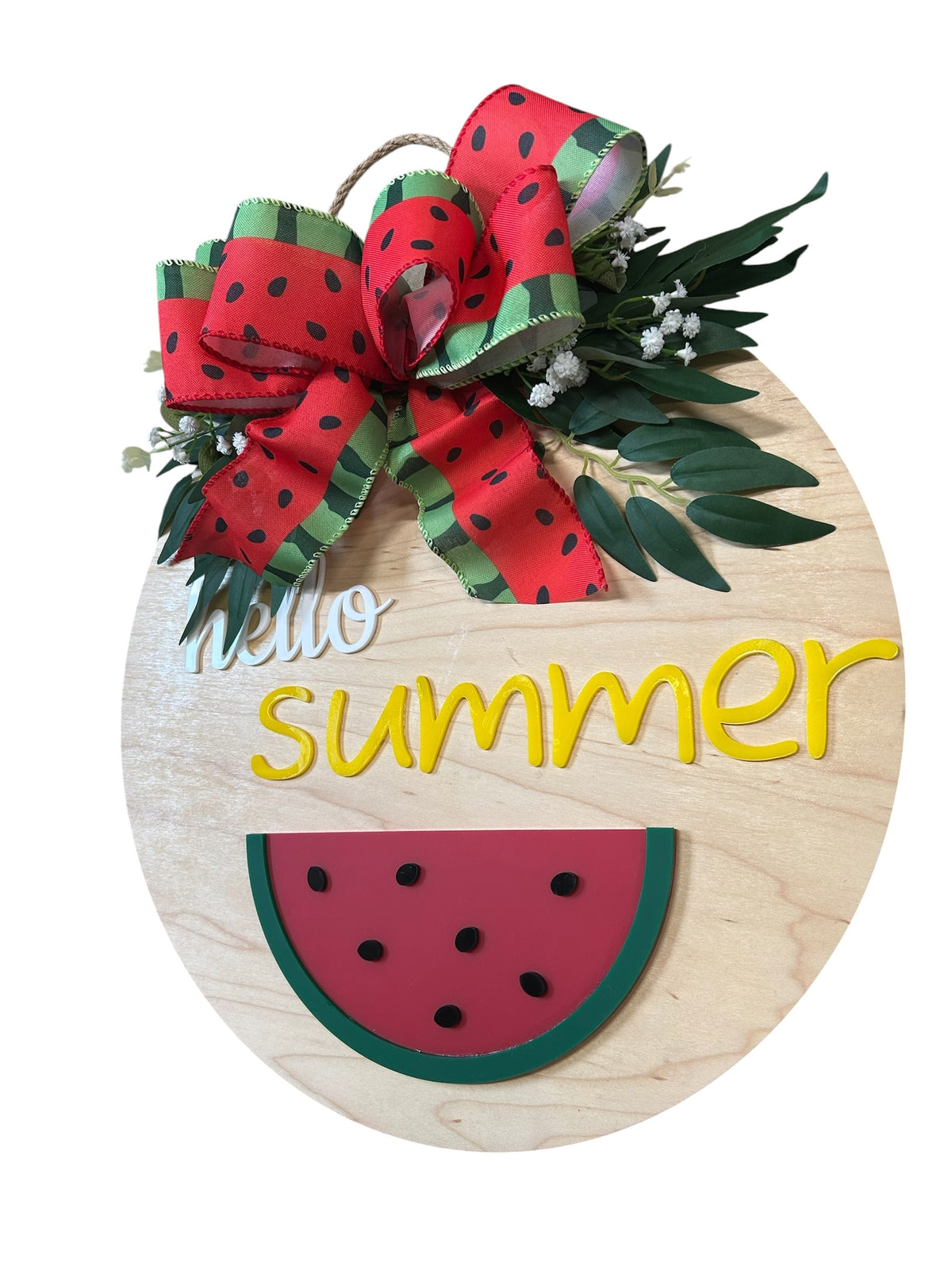 Hello Summer Watermelon Round Wood Door Hanger