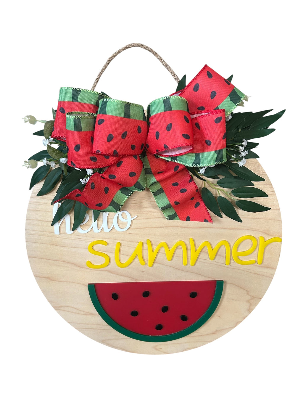 Hello Summer Watermelon Round Wood Door Hanger