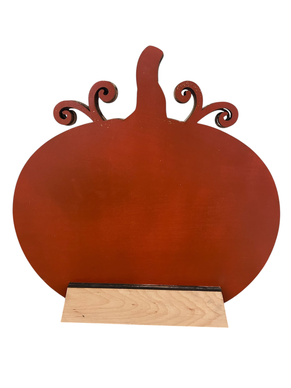 Back view of the hand-painted laser-cut wooden pumpkin