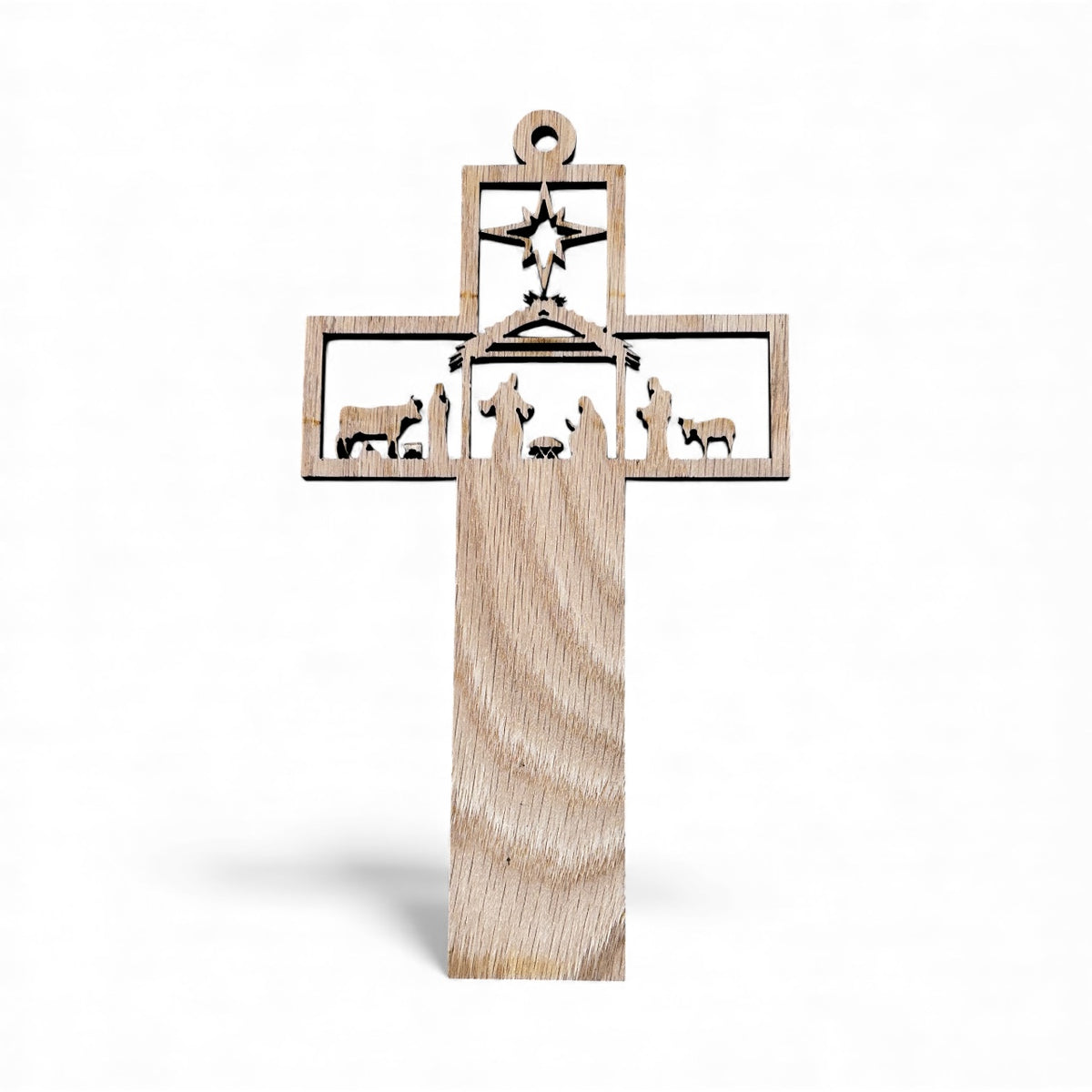 Maple Wood Nativity Cross Ornament – Luke 2:11