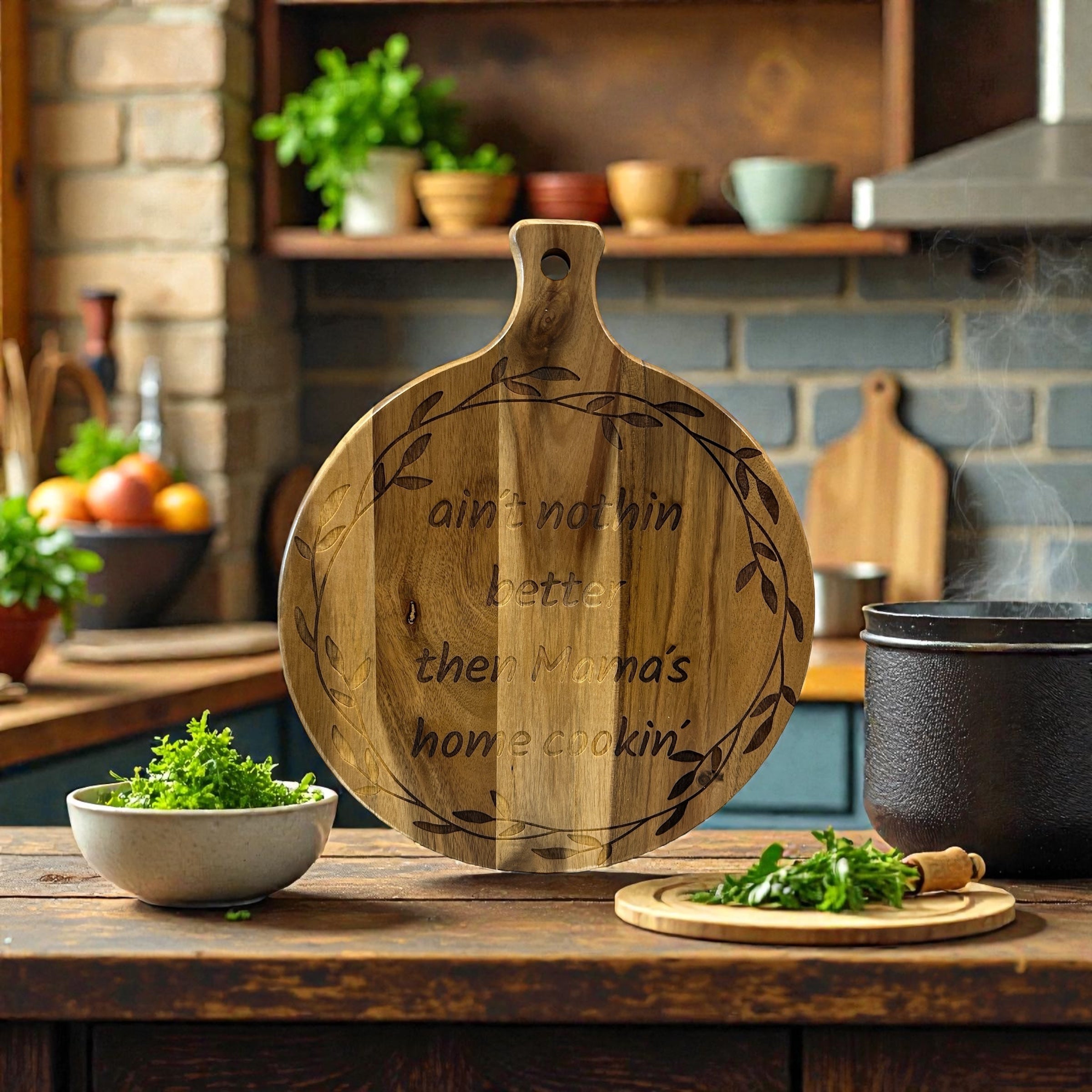 Custom Engraved Acacia Wood Round Cutting Board