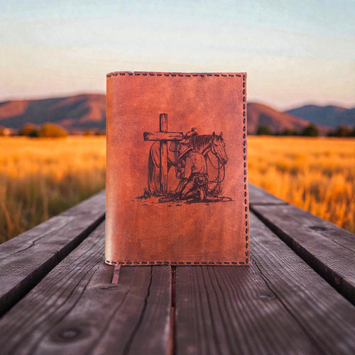 Cowboy Kneeling at the Cross Laser-Engraved Leather Journal