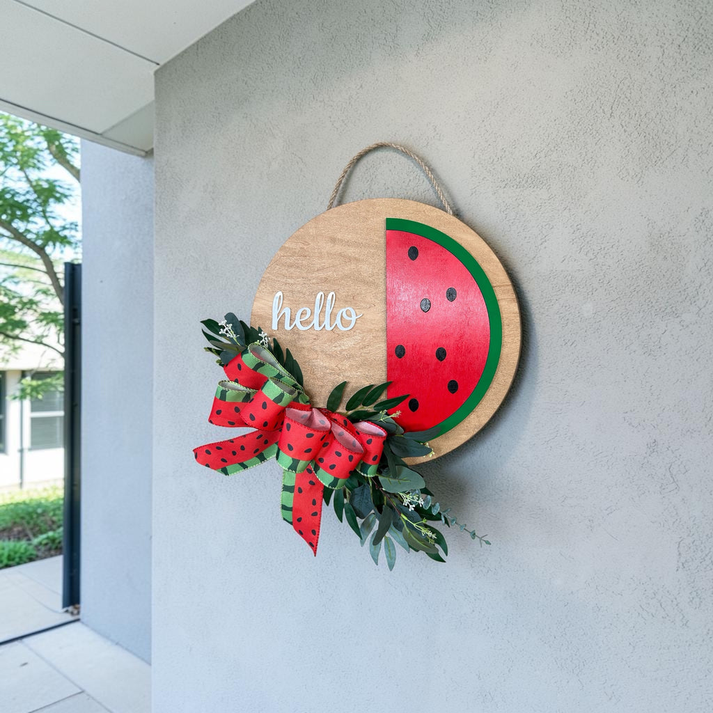 Bold Summer Watermelon Round Wood Door Hanger