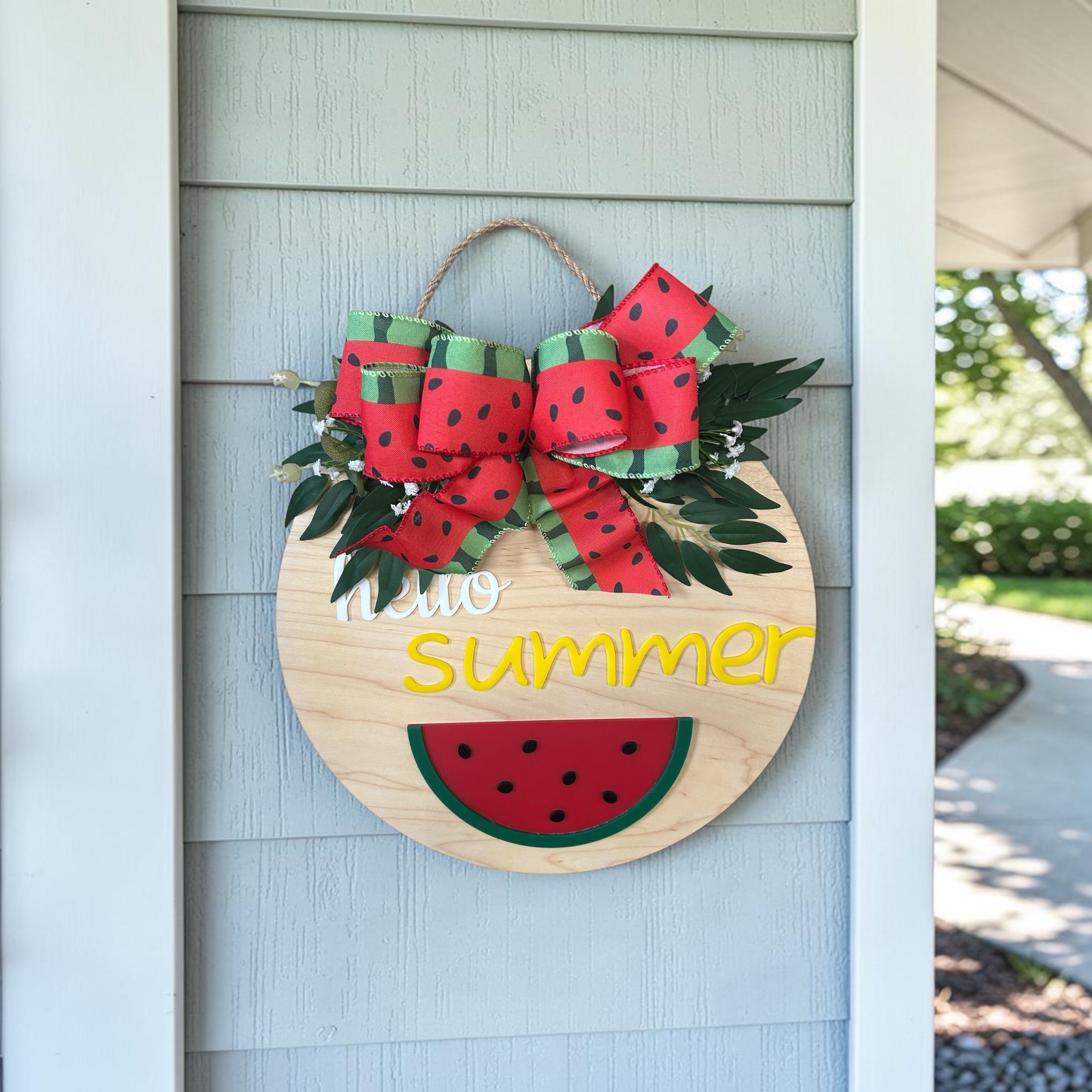 Hello Summer Watermelon Round Wood Door Hanger