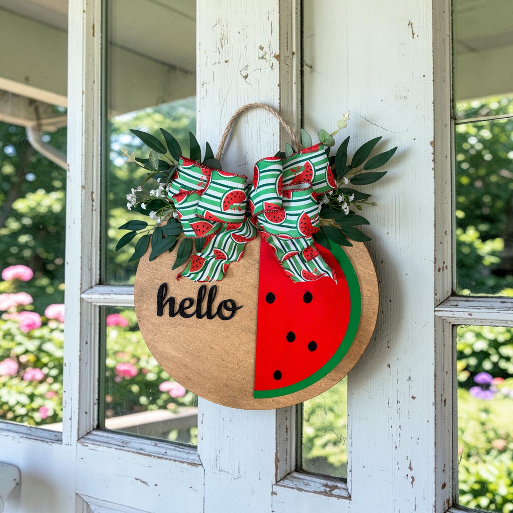 Summer Watermelon Round Wood Door Hanger