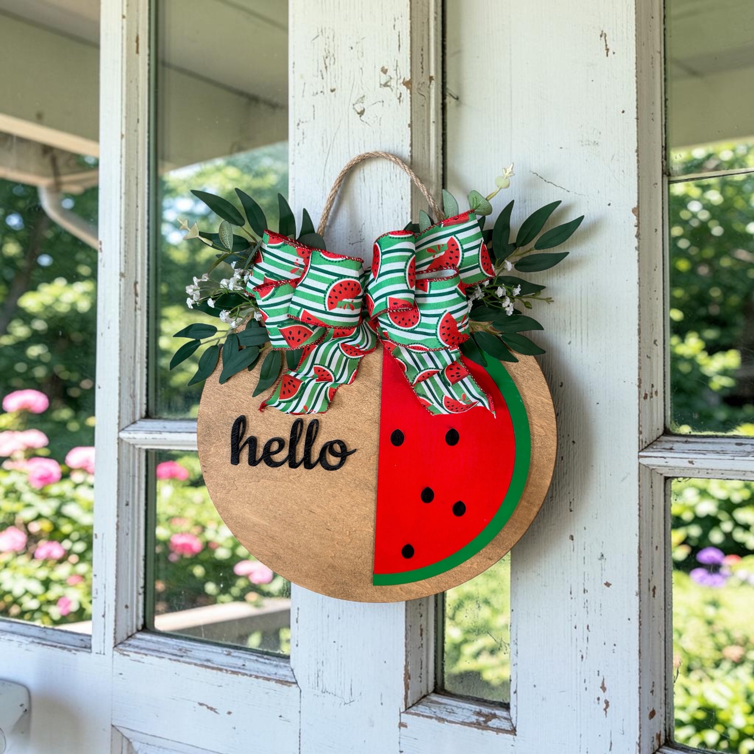 Summer Watermelon Round Wood Door Hanger