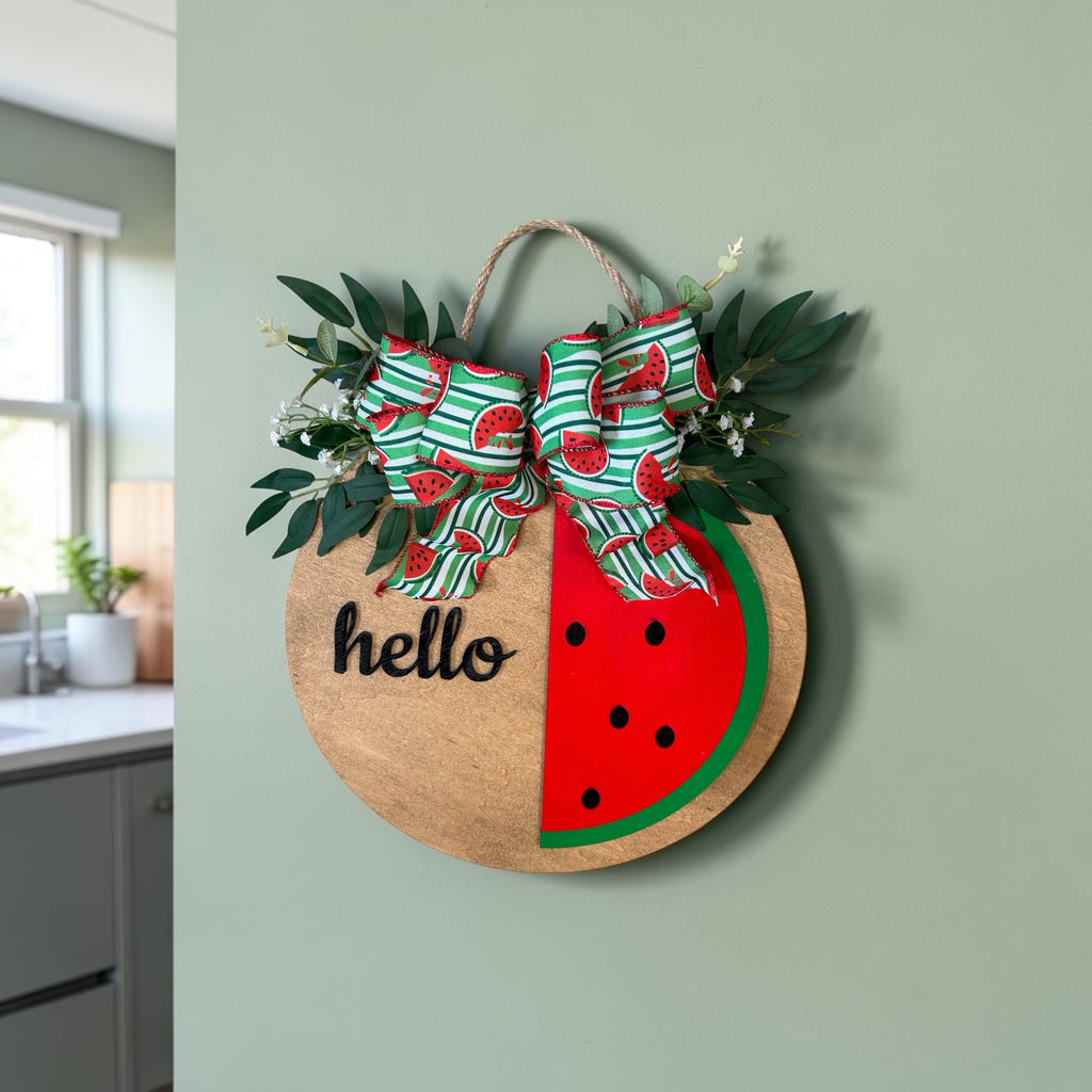 Summer Watermelon Round Wood Door Hanger