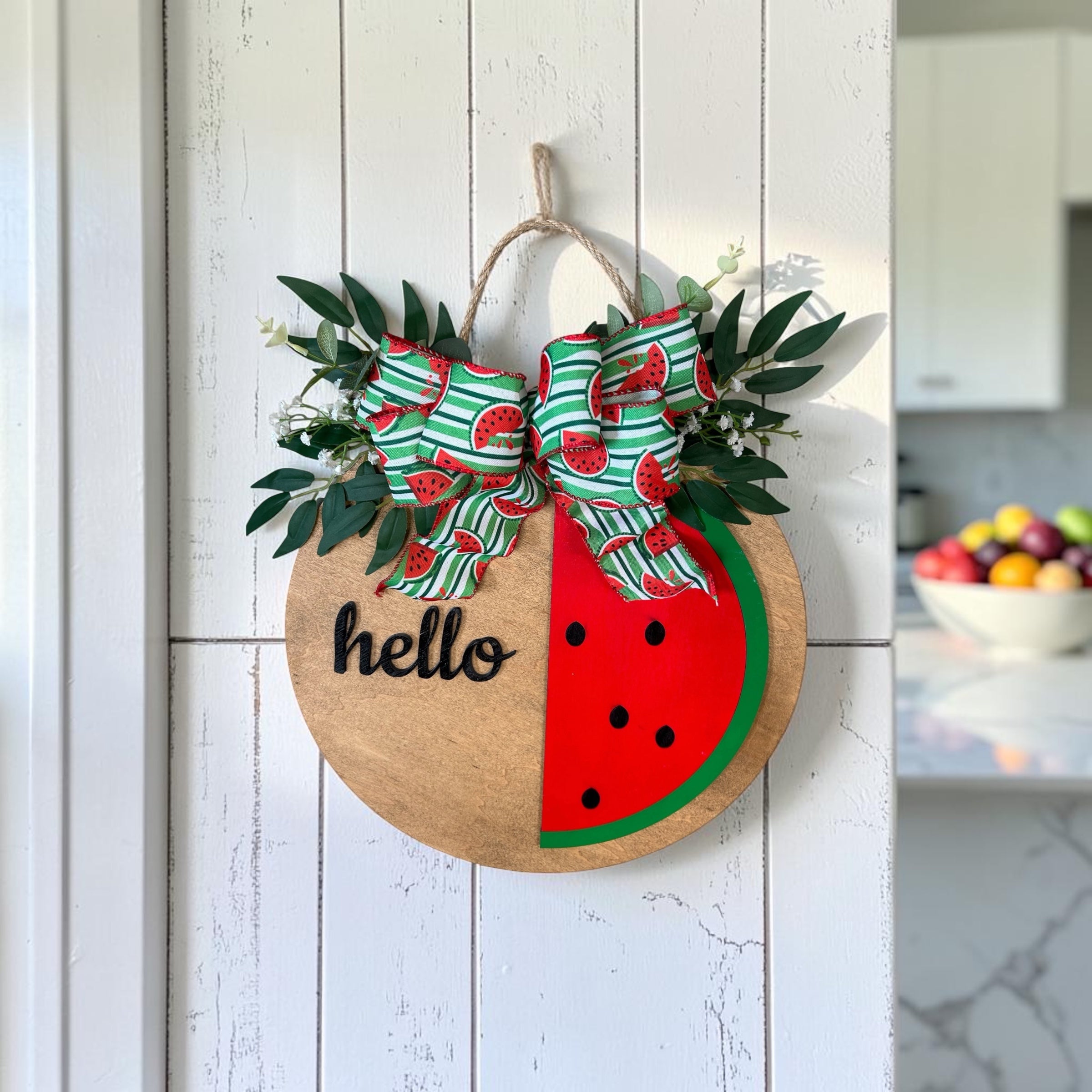 Summer Watermelon Round Wood Door Hanger