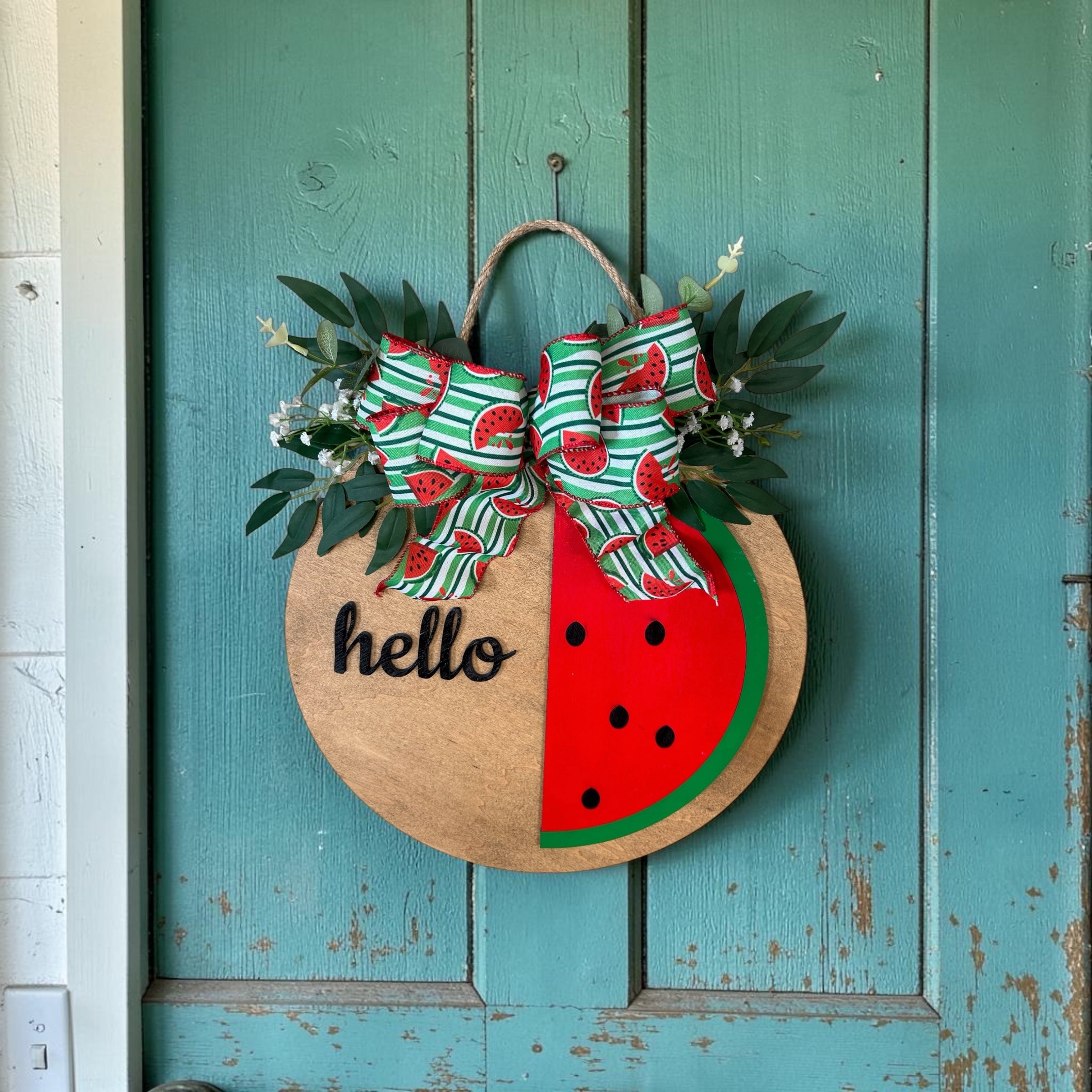 Summer Watermelon Round Wood Door Hanger