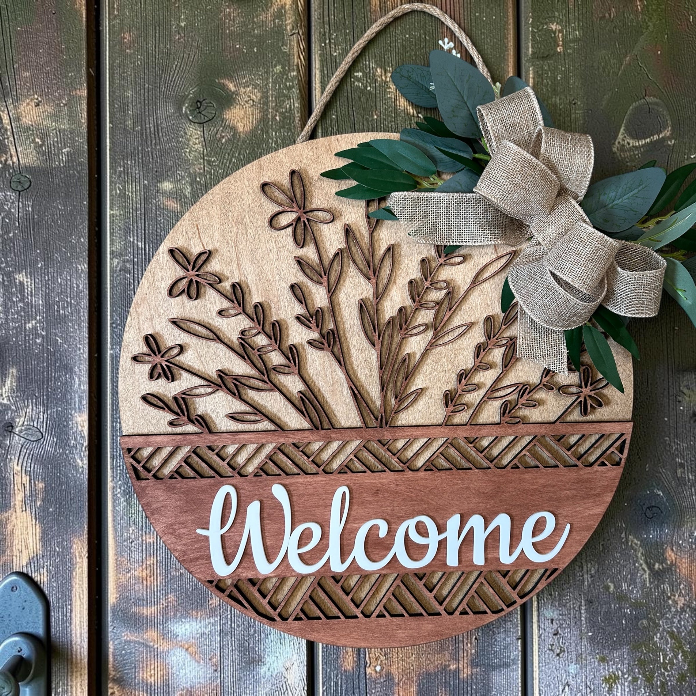 Welcome Wildflower Round Wood Door Hanger – 3-Layer Laser Cut