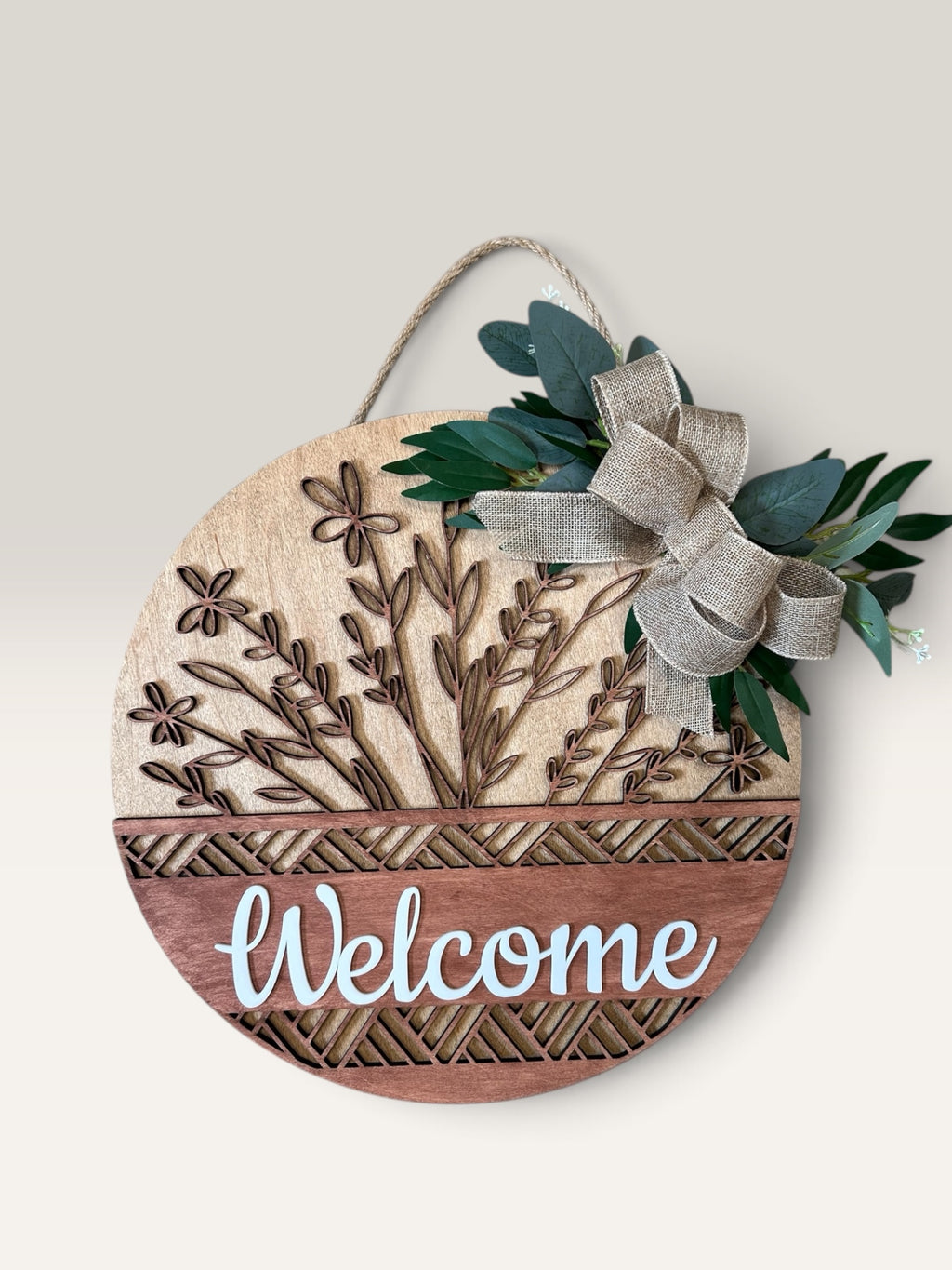 Welcome Wildflower Round Wood Door Hanger – 3-Layer Laser Cut