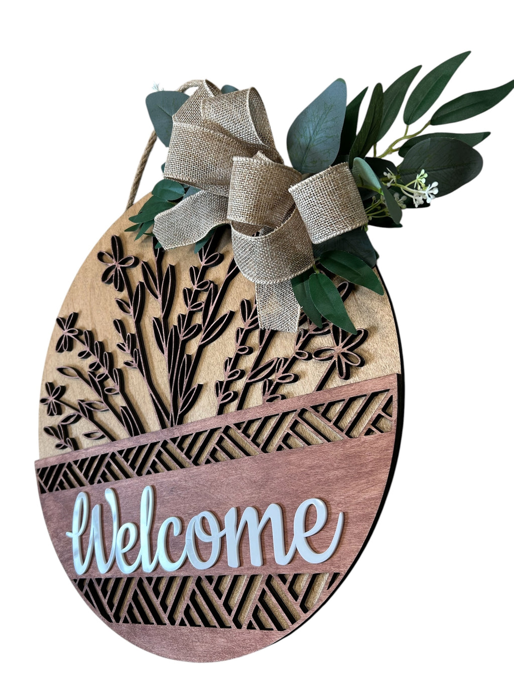 Welcome Wildflower Round Wood Door Hanger – 3-Layer Laser Cut