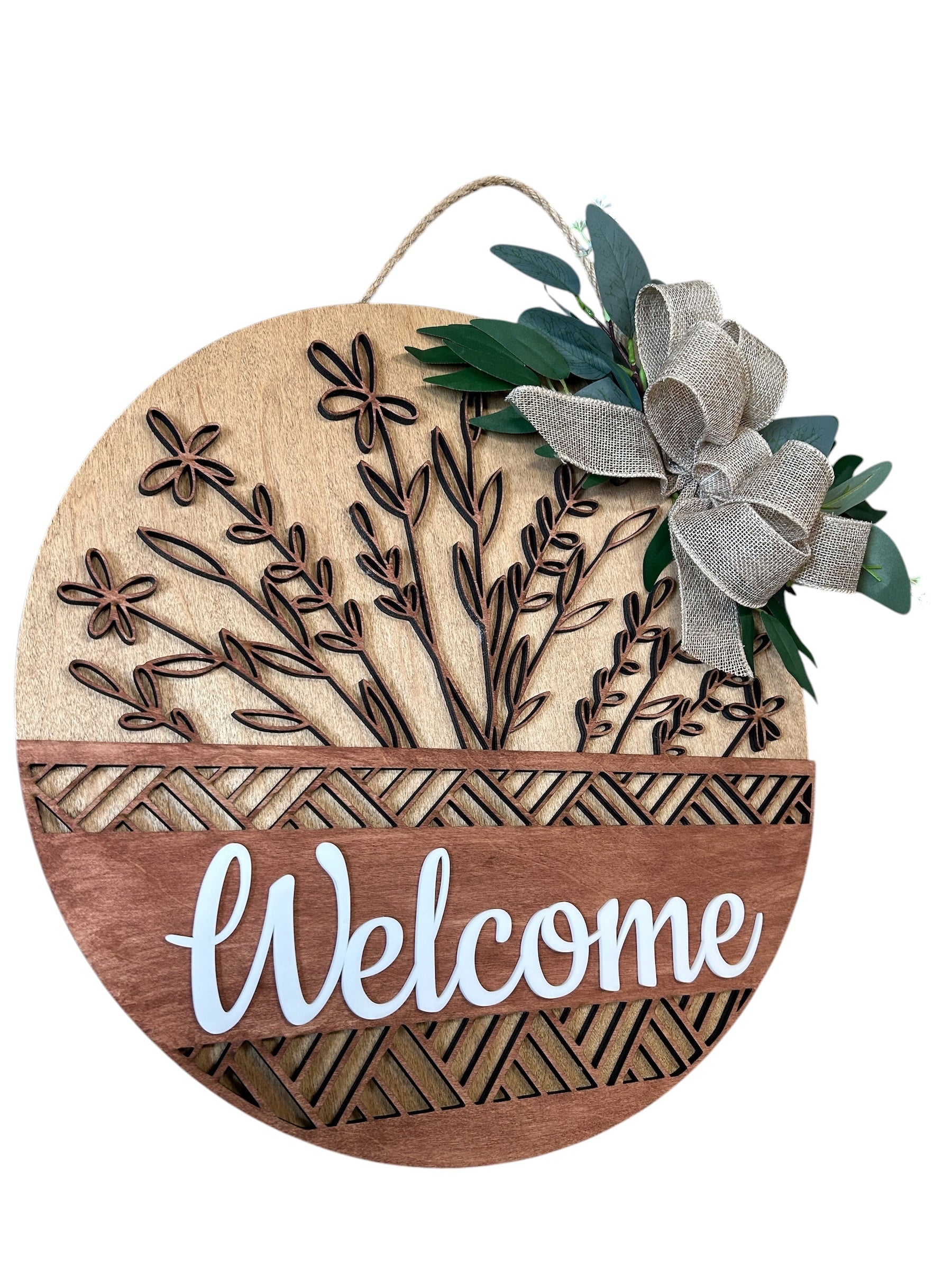 Welcome Wildflower Round Wood Door Hanger – 3-Layer Laser Cut