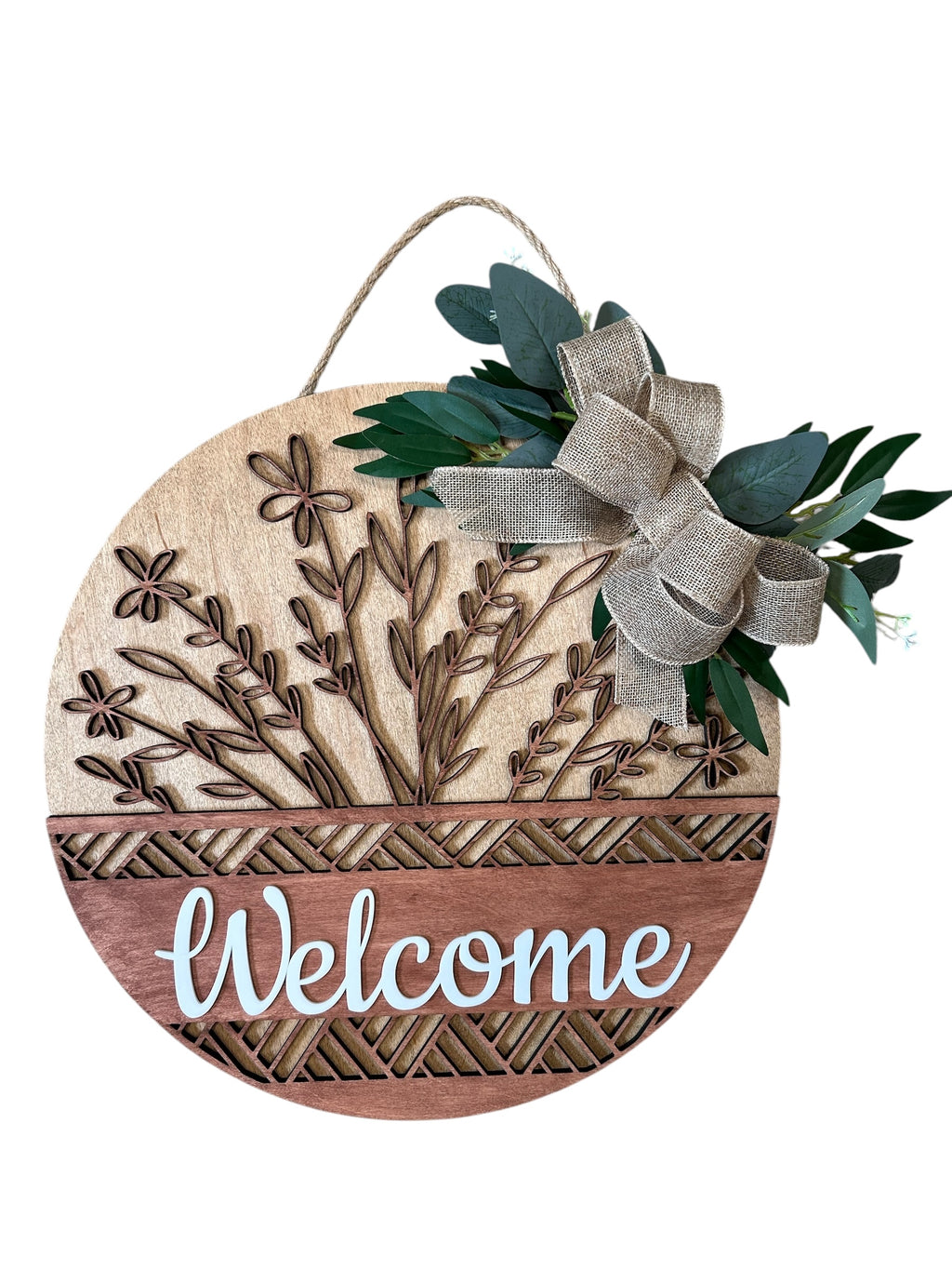 Welcome Wildflower Round Wood Door Hanger – 3-Layer Laser Cut