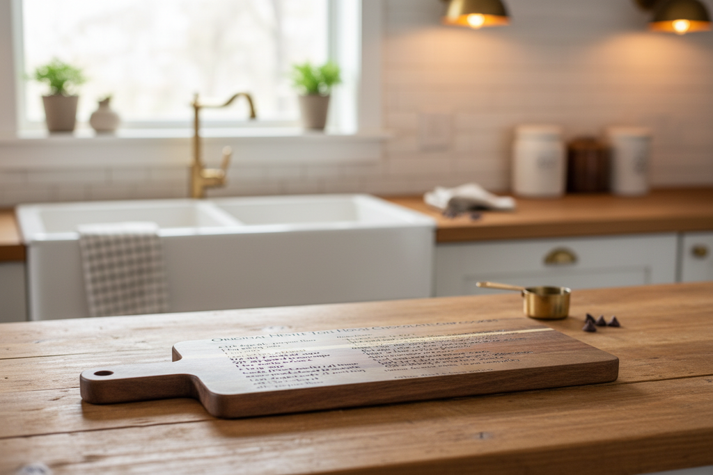 Custom Engraved Cutting Board in Kitchen