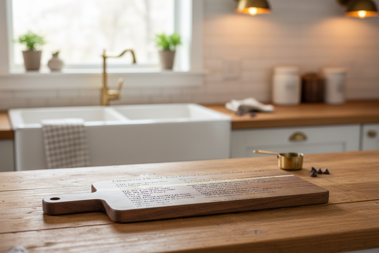 Custom Engraved Cutting Board in Kitchen