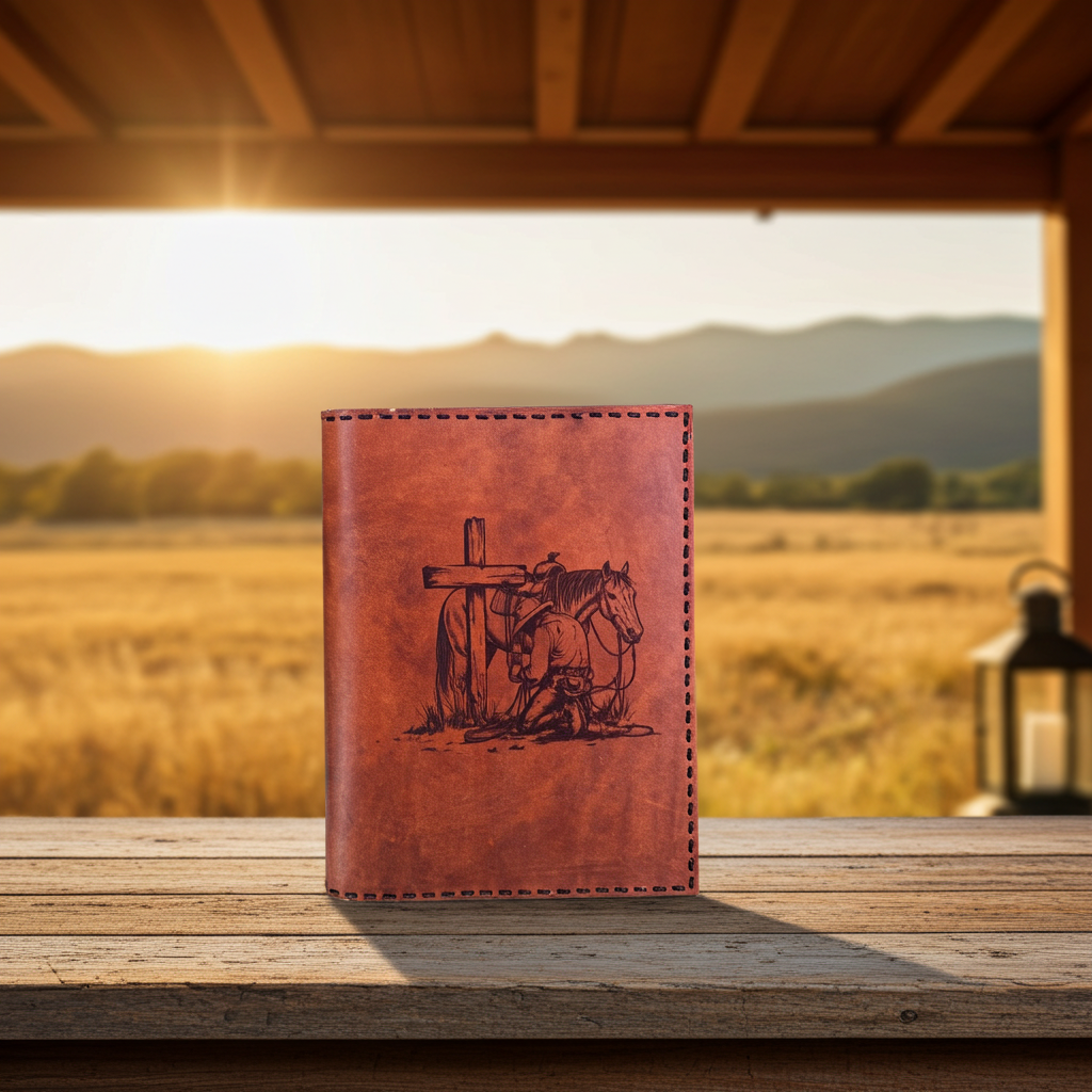Cowboy Kneeling at the Cross Laser-Engraved Leather Journal