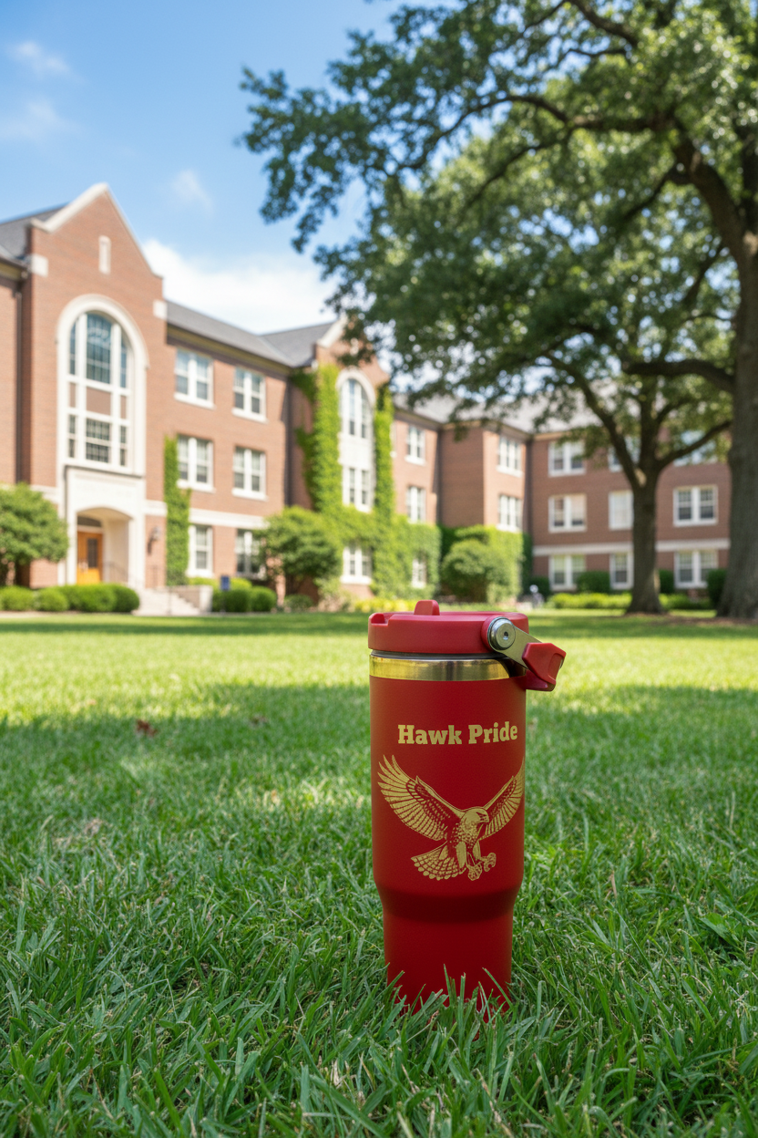 Hawk Pride tumbler school background
