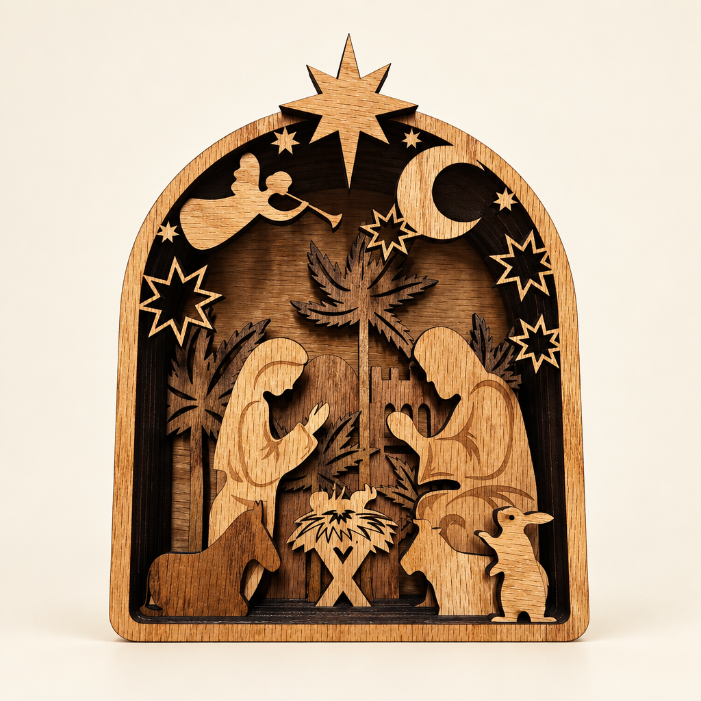 Layered Wooden Nativity Scene