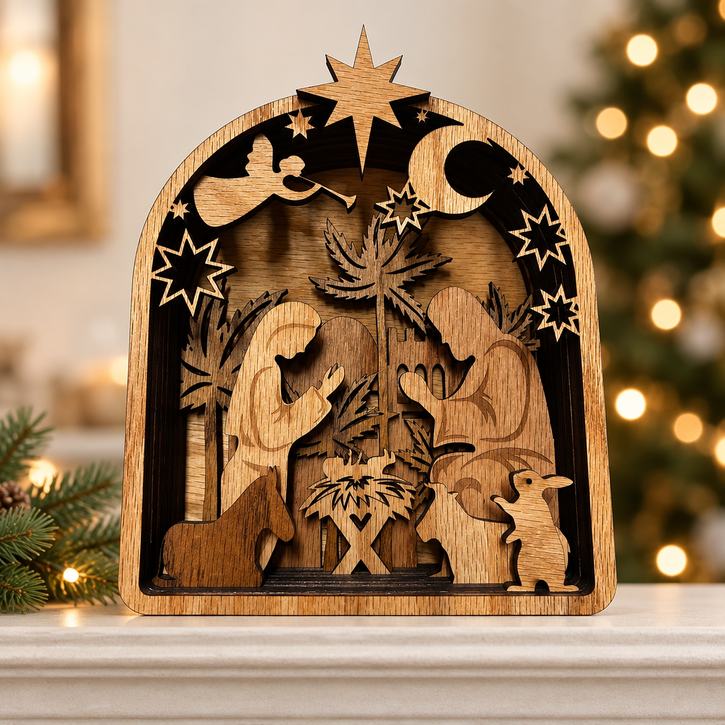 Layered Wooden Nativity Scene
