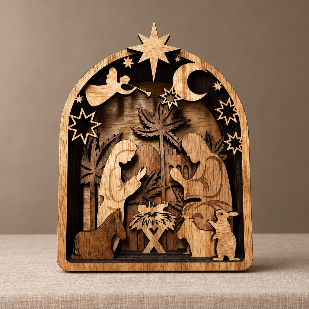 Layered Wooden Nativity Scene