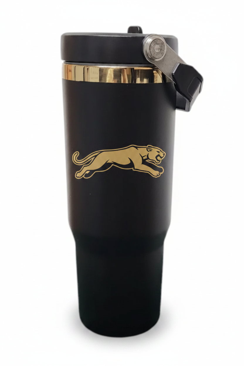 Panther engraved black tumbler