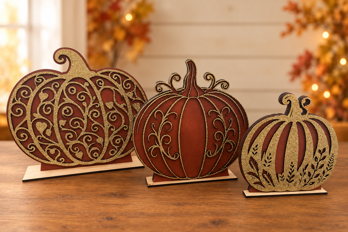 Pumpkin decorations with a warm autumn product-photo background