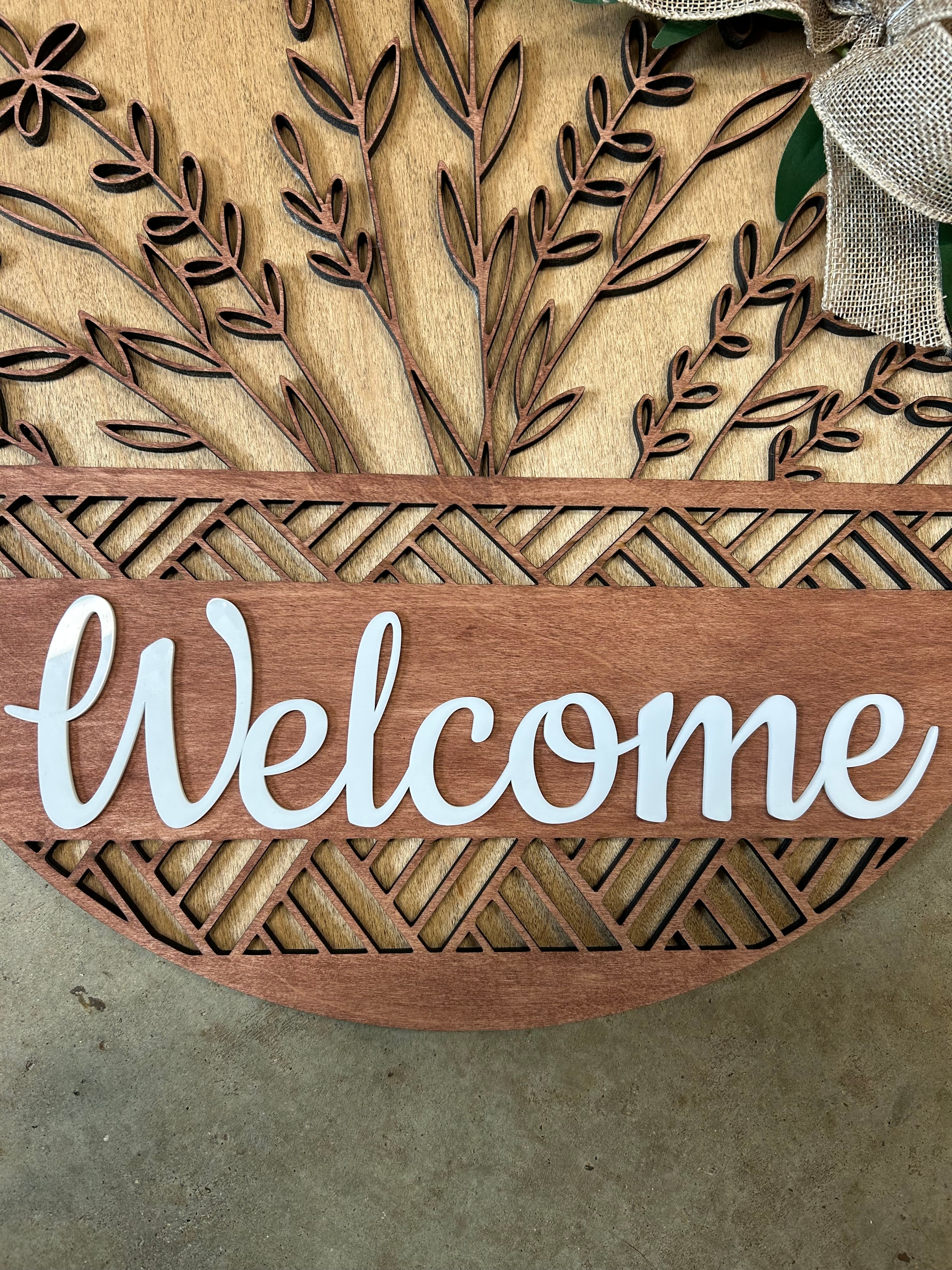 Welcome Wildflower Round Wood Door Hanger – 3-Layer Laser Cut