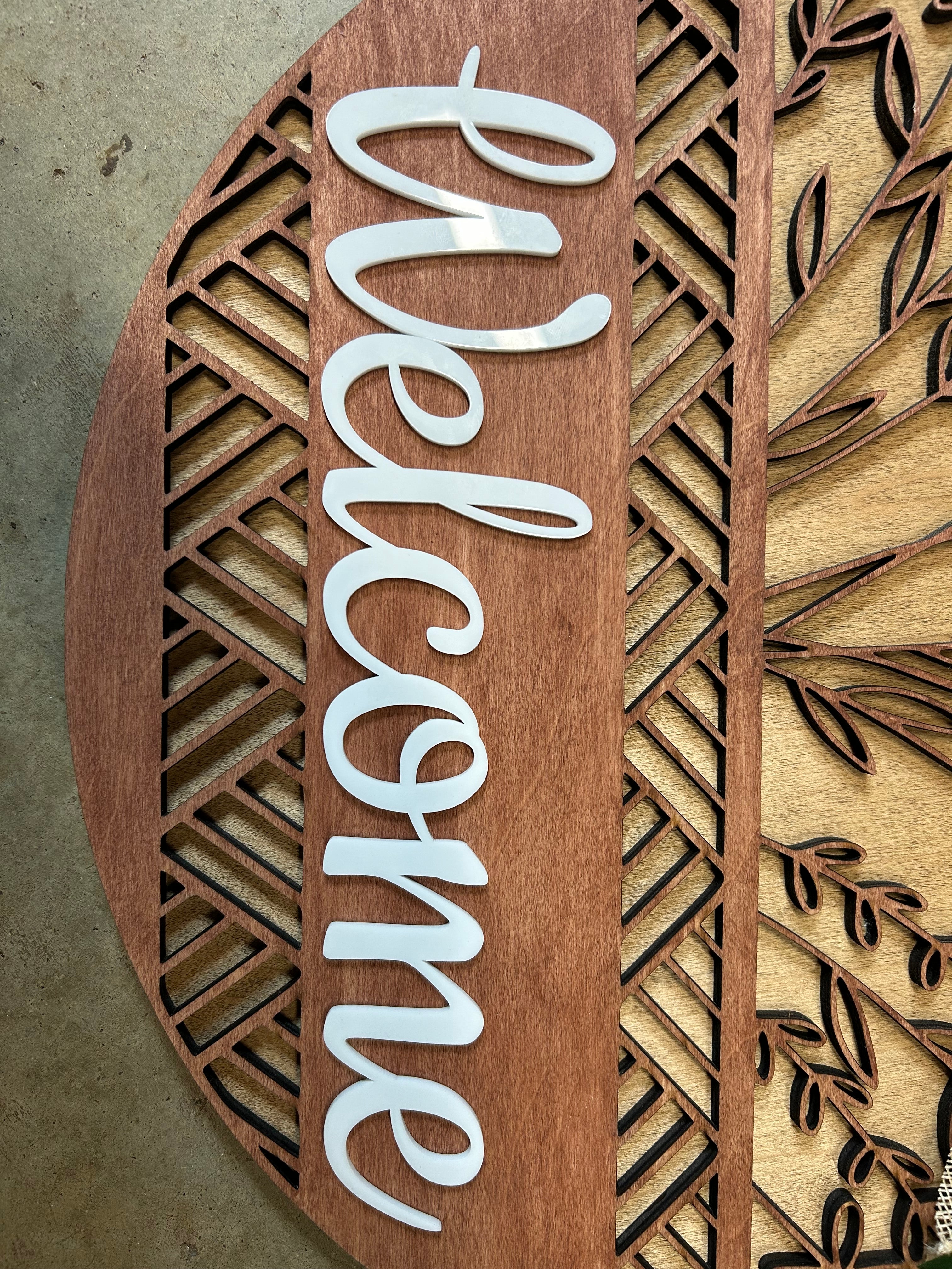 Welcome Wildflower Round Wood Door Hanger – 3-Layer Laser Cut